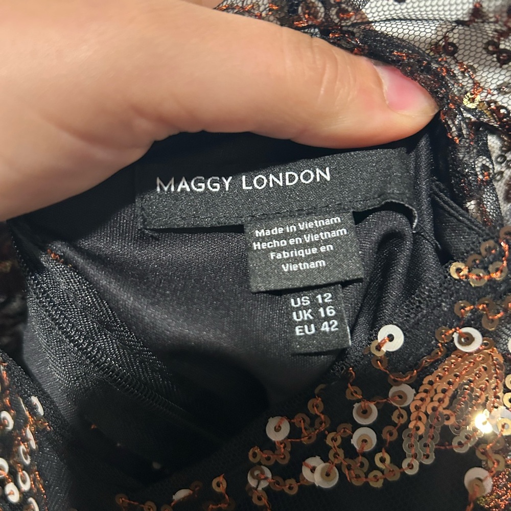 Maggy London Floral Sequin A-Line Dress Sz 12 - Picture 4 of 7